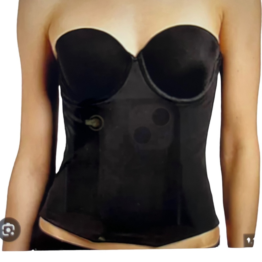 Corset, long line bra custom lift, strapless, underwire, black size 36C